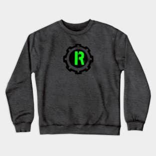 Green Letter R in a Black Industrial Cog Crewneck Sweatshirt